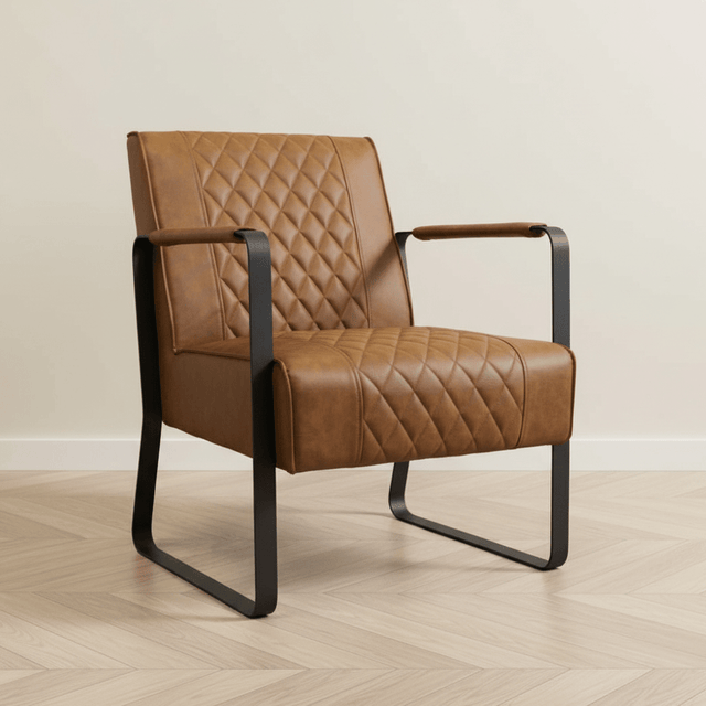 Industriële fauteuil Peter Cognac sfeerfoto in modern interieur