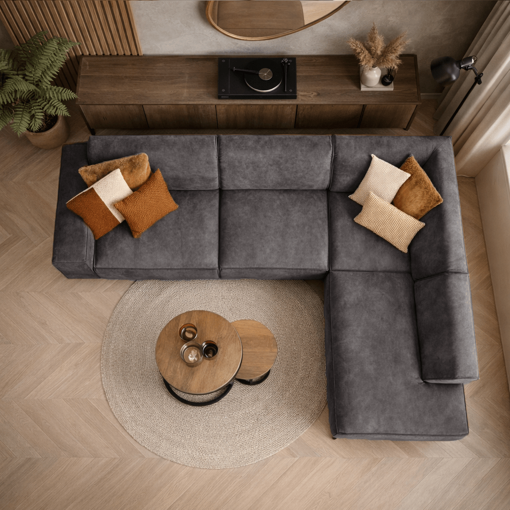 Industrial corner sofa anthracite eco-leather Brisbane - right 
