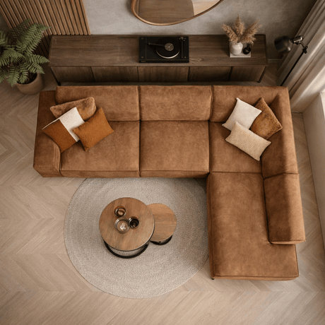 Industrial corner sofa cognac eco-leather Brisbane - right 