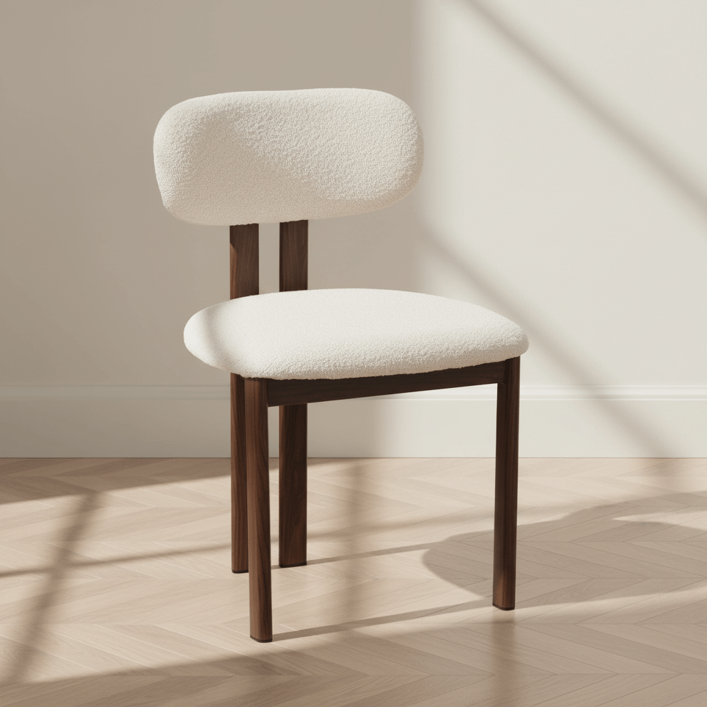 Japandi Eetkamerstoel Miyo Bouclé Beige - Walnootlook Frame