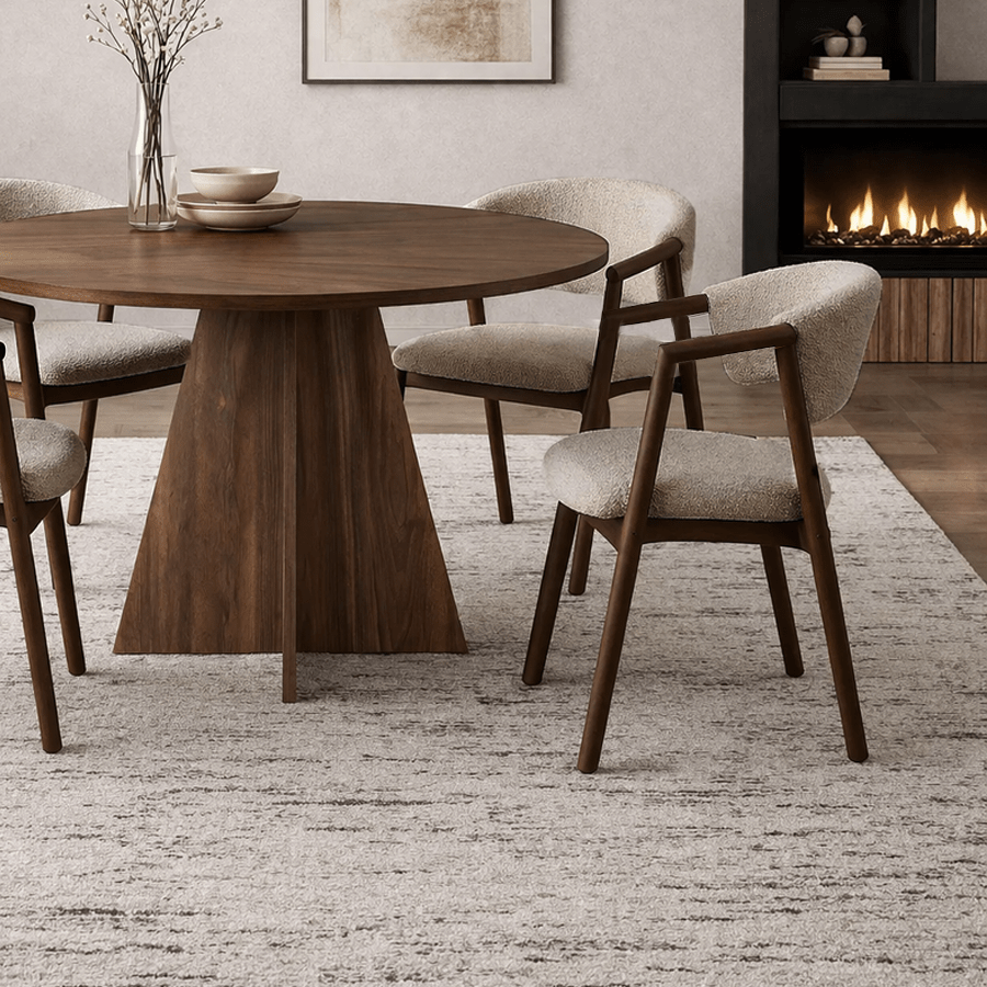 Japandi dining chair sand bouclé Kyo - walnut frame - with armrests