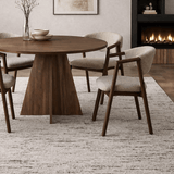 Japandi dining chair sand bouclé Kyo - walnut frame - with armrests