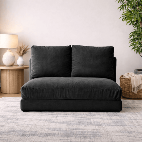 Sofa bed Japandi black fabric 2-seater - low back and adjustable - Taida