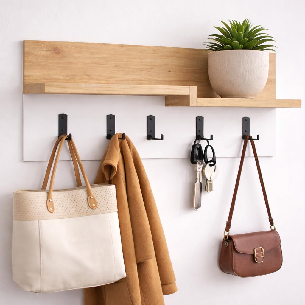Coat racks - Coat rack Oak wood Melamine - 5 - Angled White - 65 cm - Lagona - Dimehouse