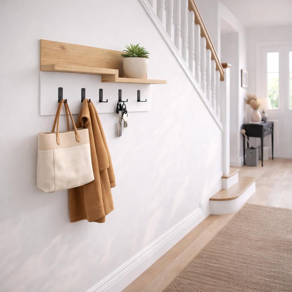 Coat racks - Coat rack Oak wood Melamine - 5 - Angled White - 65 cm - Lagona - Dimehouse