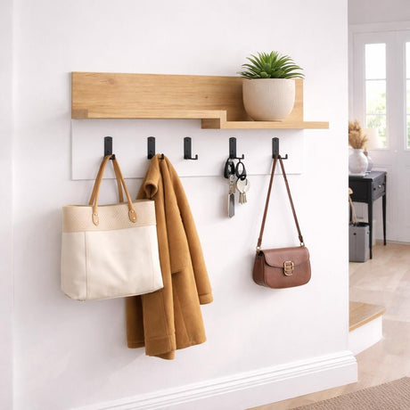 Coat rack 5-Hook White, Oak Melamine - 65 cm 
