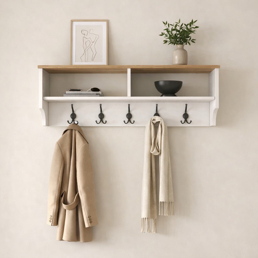 Furniture set Coat rack - Shoe cabinet - White-Walnut Melamine 