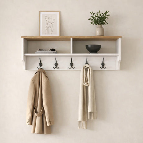 Coat rack Hally White 15-hooks - Two compartments 