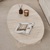 Salontafels - Kiezelvormige salontafel Travertin Japandi - 120 x 60 cm - Baro - Dimehouse