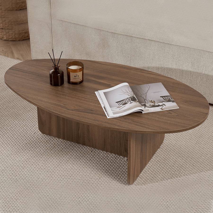 Pebble-shaped coffee table walnut – 120 x 60 cm – Baro