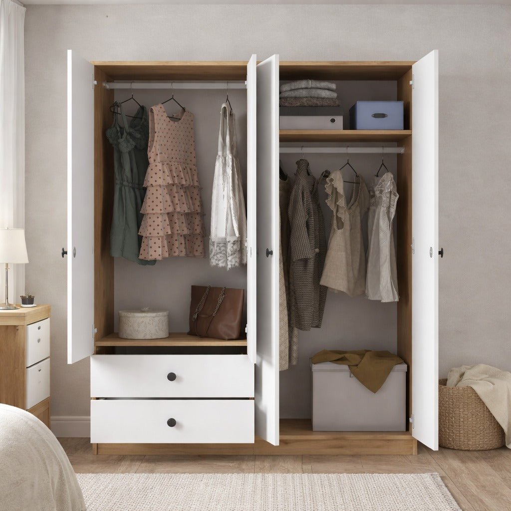 Wardrobe Walnut White Melamine - Hang and lay - 120x170x42.5 cm - Aspen