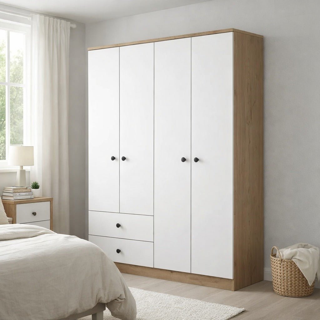 Wardrobe Walnut White Melamine - Hang and lay - 120x170x42.5 cm - Aspen
