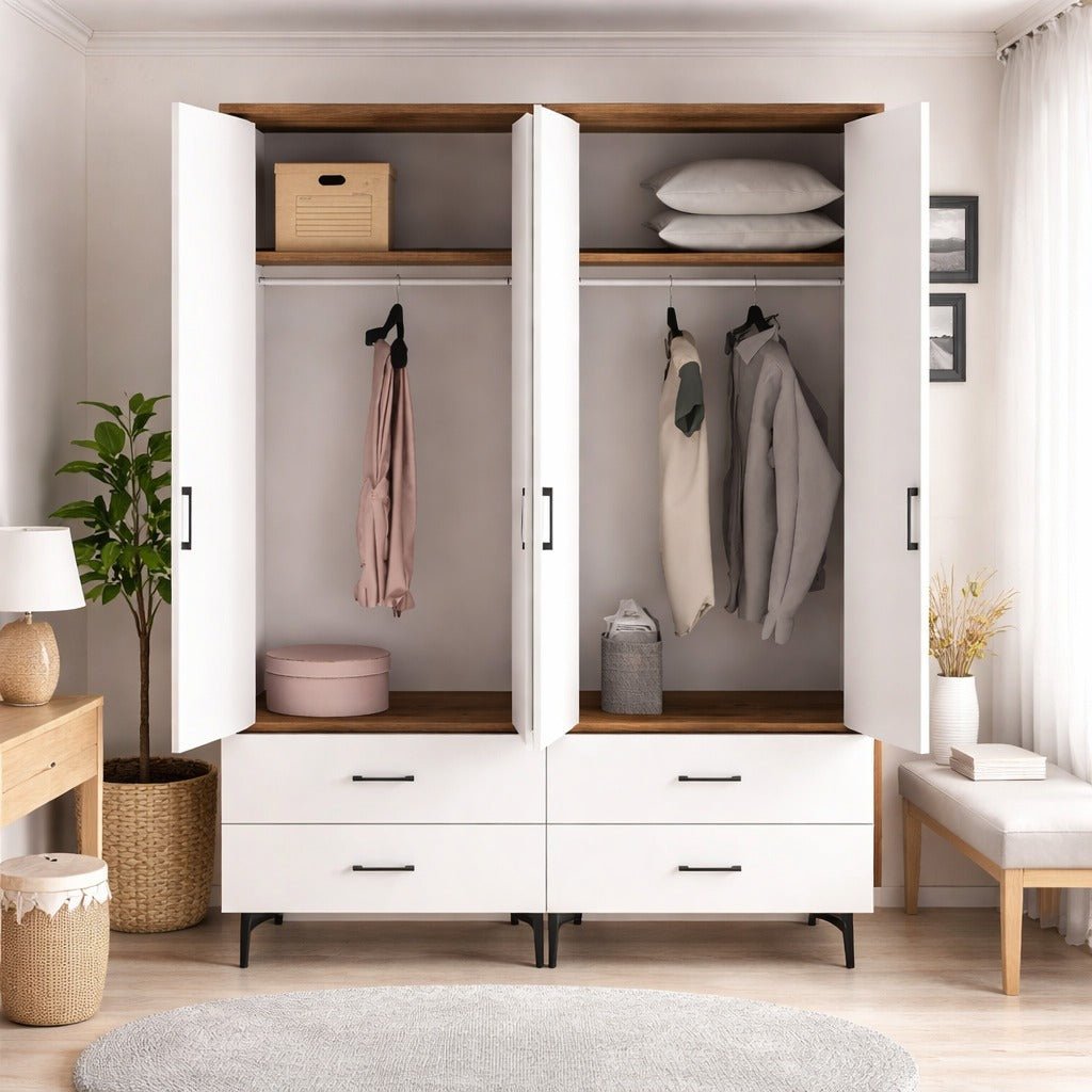 Kledingkasten - Kledingkast Walnoot en Wit Melamine - hang en leg - 160x 200 x 47 cm - Kumsal - Dimehouse