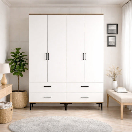Kledingkasten - Kledingkast Walnoot en Wit Melamine - hang en leg - 160x 200 x 47 cm - Kumsal - Dimehouse