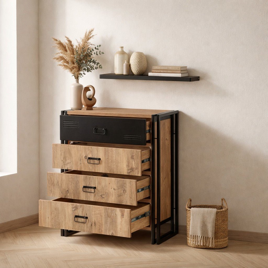 Chest of drawers cosmo Atlantic pine wood black melamine