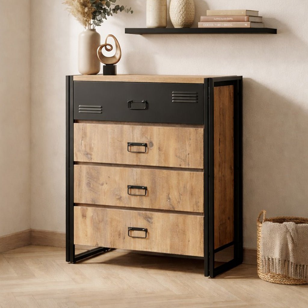 Chest of drawers cosmo Atlantic pine wood black melamine