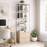 Bookcase Robbins White with White Oak Melamine 39x160x39 cm