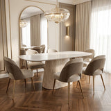 Sintered Stone Marble Look Travertine Dining Table Lea 180x90 cm - Danish Oval