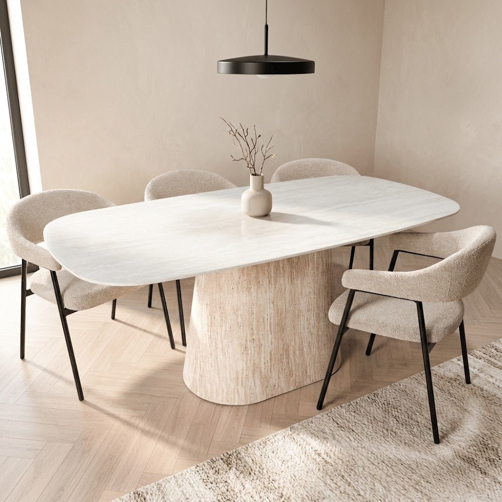 Sintered Stone Marble Look Travertine Dining Table Lea 180x90 cm - Danish Oval
