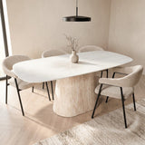 Sintered Stone Marble Look Travertine Dining Table Lea 180x90 cm - Danish Oval