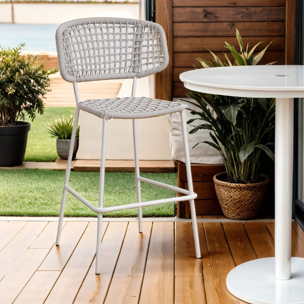 Garden Bar Stool Outdoor White Leslie Rope