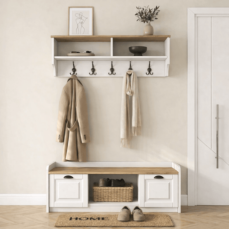 Furniture set Coat rack - Shoe cabinet - White-Walnut Melamine 