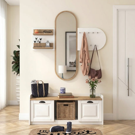 Furniture set Coat rack - Mirror - Shoe cabinet - White-Walnut Melamine 