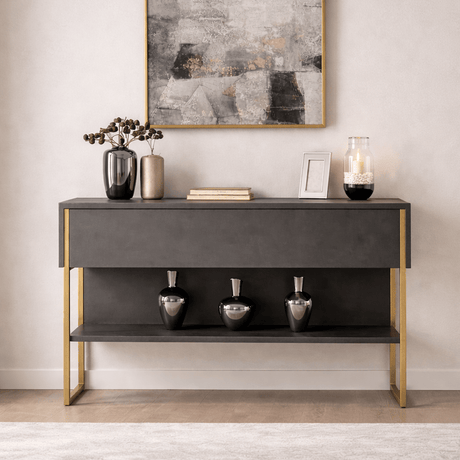 Modern Sideboard Anthracite Luxury 120x80x30 - Golden Frame - One Compartment 