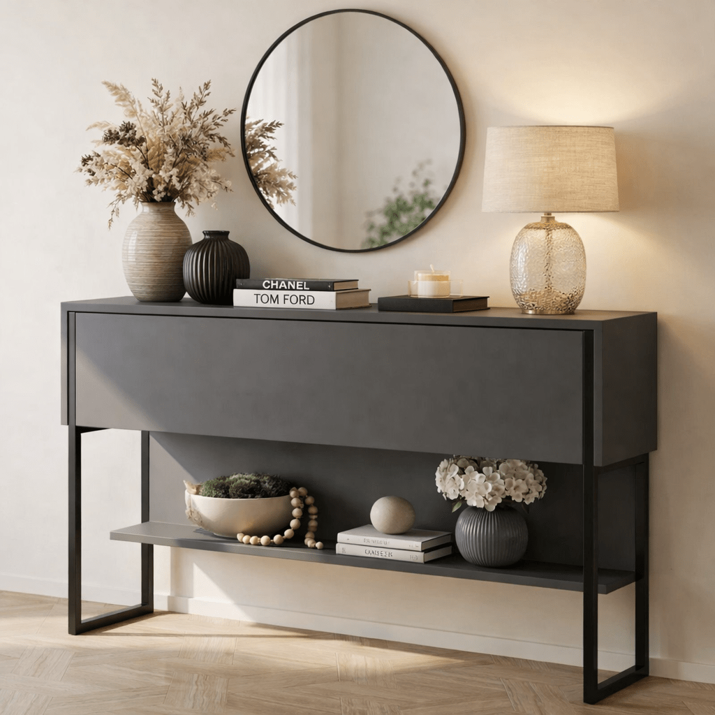 ムーンページ Modern Sideboard Anthracite Luxury 120x80x30 - Black Frame - One