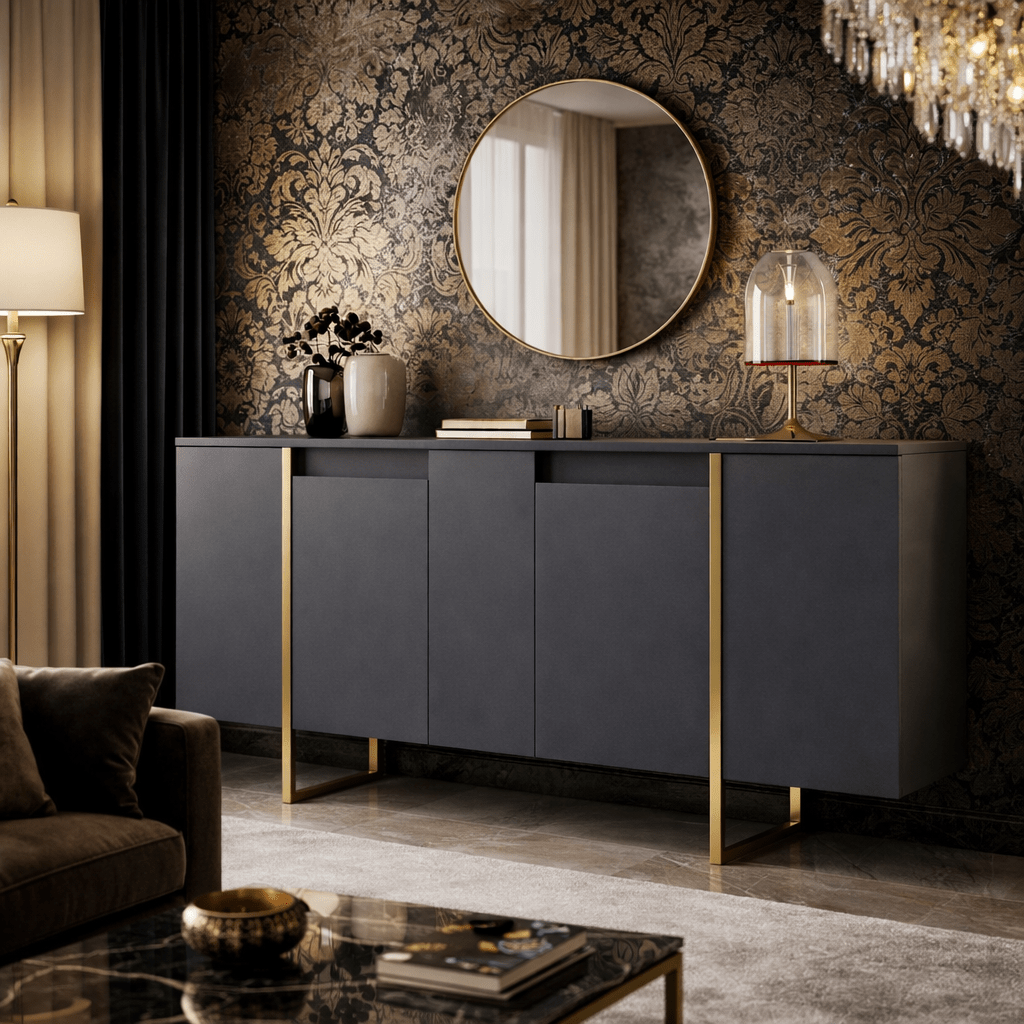 Modern Sideboard Anthracite Luxury 160x80x35 - Golden Frame 