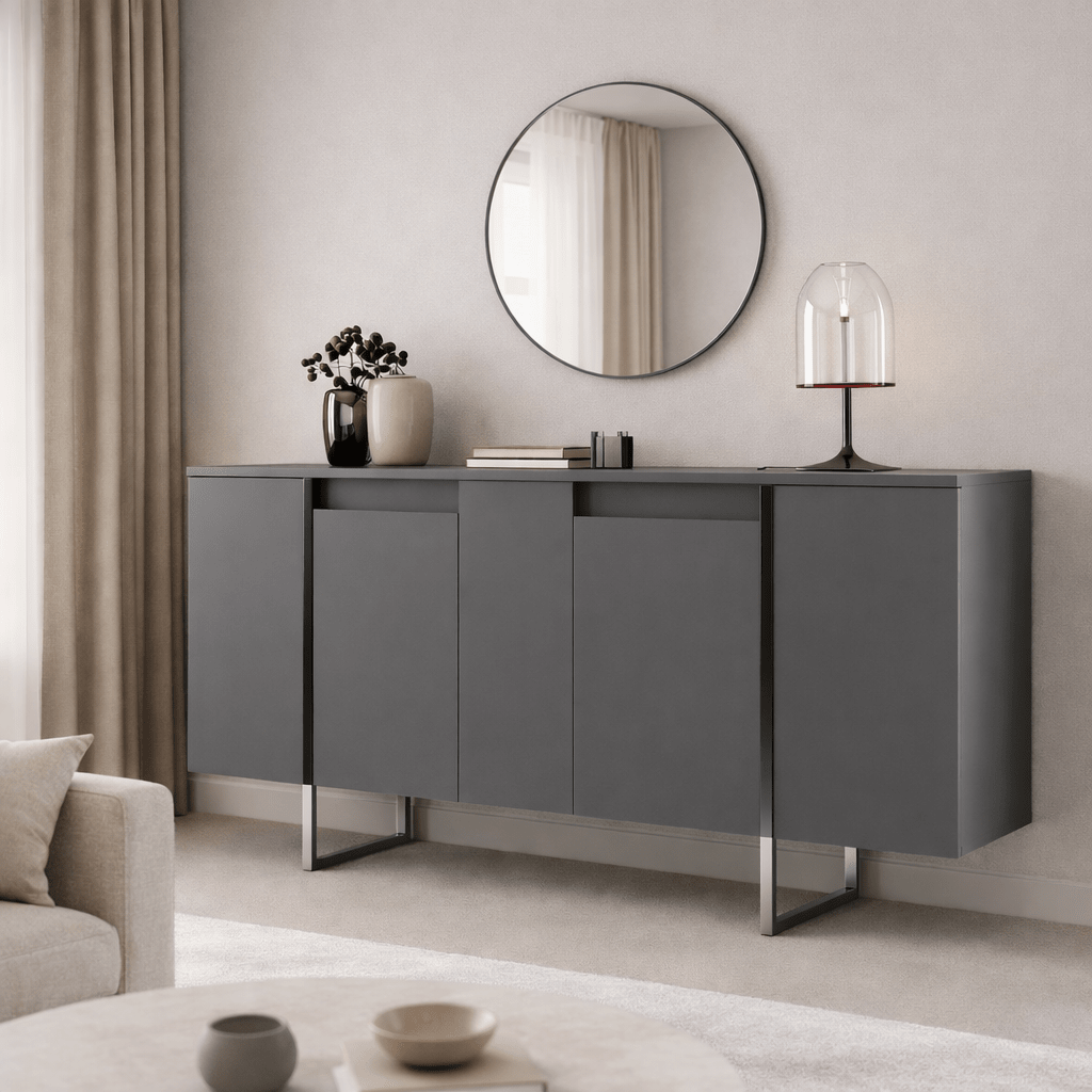 Dressoirs - Modern Dressoir Antraciet Luxe 160x80x35 - Zilver Frame - Dimehouse