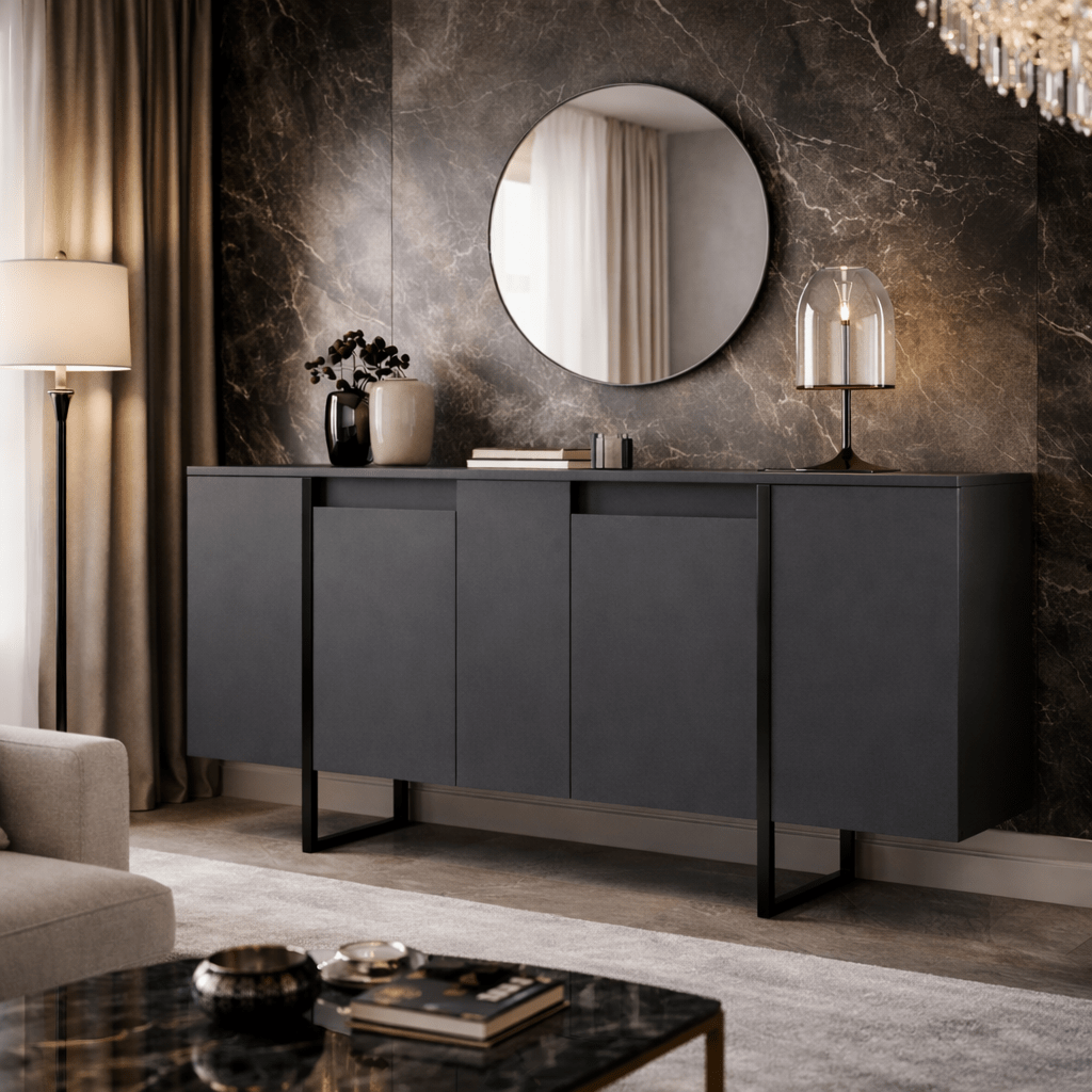 Modern Sideboard Anthracite Luxury 160x80x35 - Black Frame 