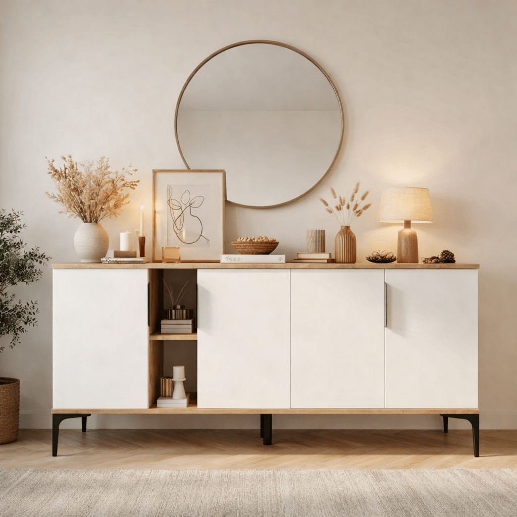 Modern Sideboard Tarz 150 cm White–Oak Look Melamine