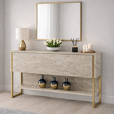 Modern Sideboard Travertine Luxury 120x80x30 - Golden Frame - One Compartment 