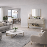 Modern Sideboard Travertine Luxury 120x80x30 - Golden Frame - One Compartment 