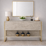 Modern Sideboard Travertine Luxury 120x80x30 - Golden Frame - One Compartment 