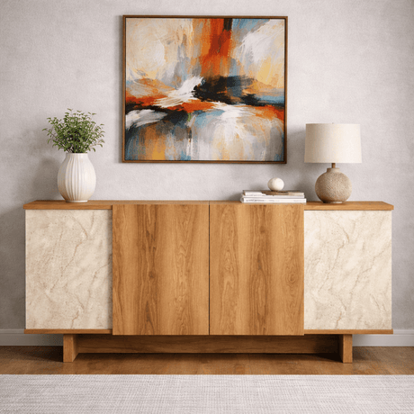 Modern Sideboard Travertine–Walnut Look Melamine Diana 180 cm

