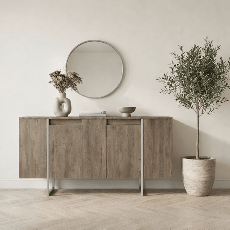 Modern Dresser Walnut Luxury 160x80x35 - Silver Frame