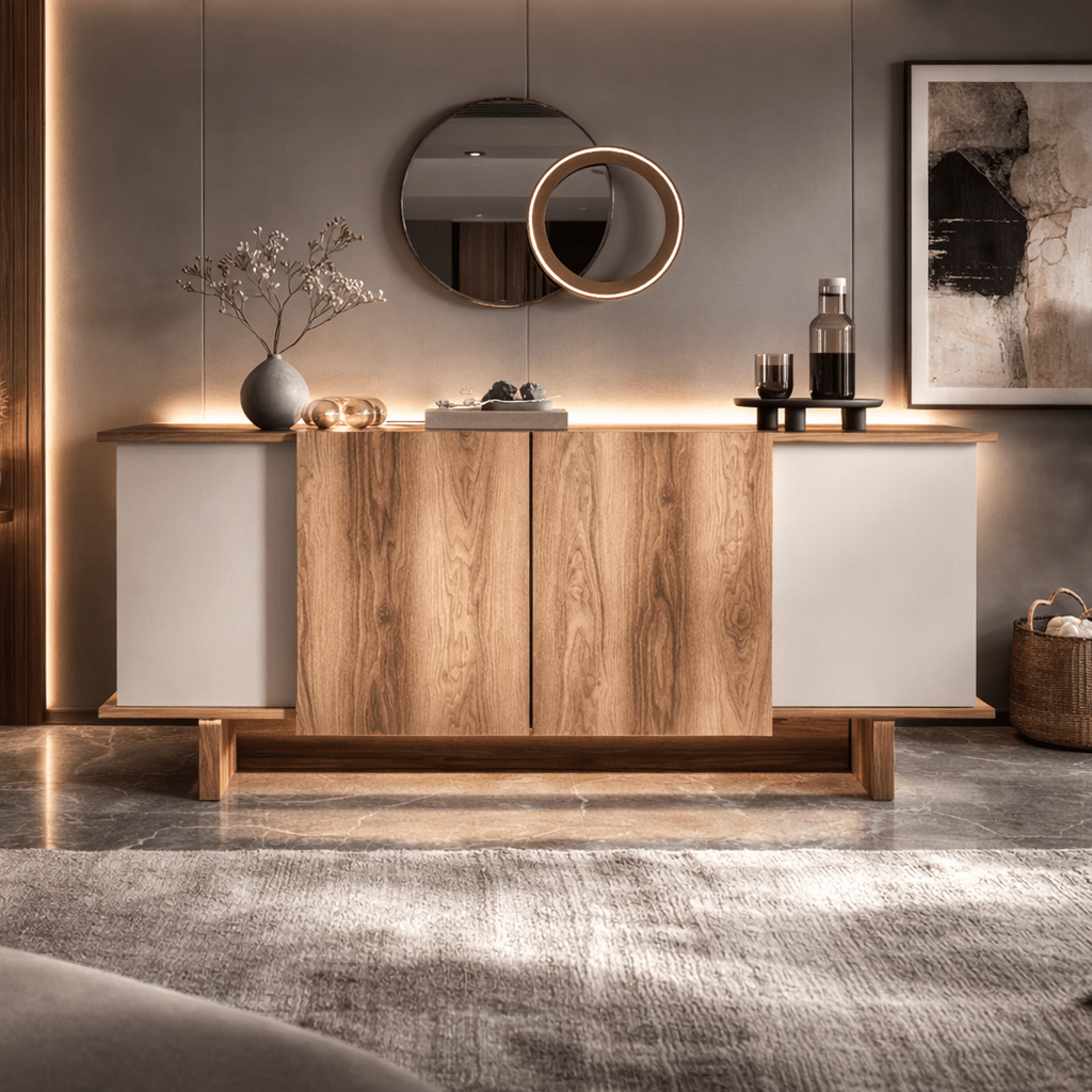 Modern Sideboard Sand–Walnut Look Melamine Diana 180 cm