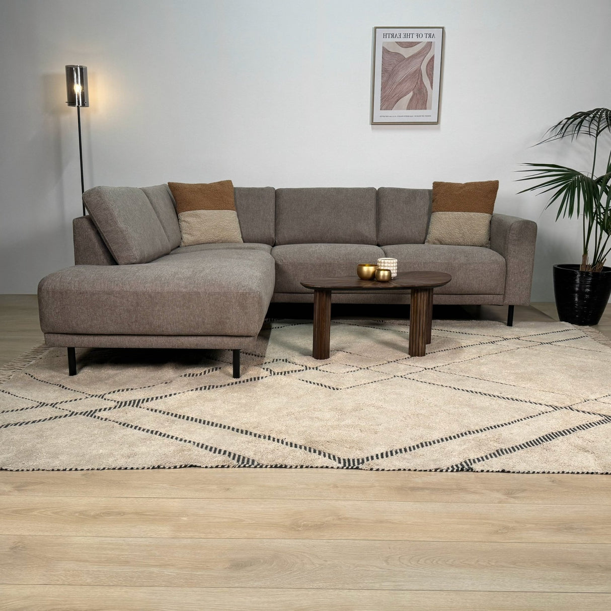 Modern 3-seater Corner Sofa Left Taupe Fabric Aniko with Lounger 240x197x78 cm 