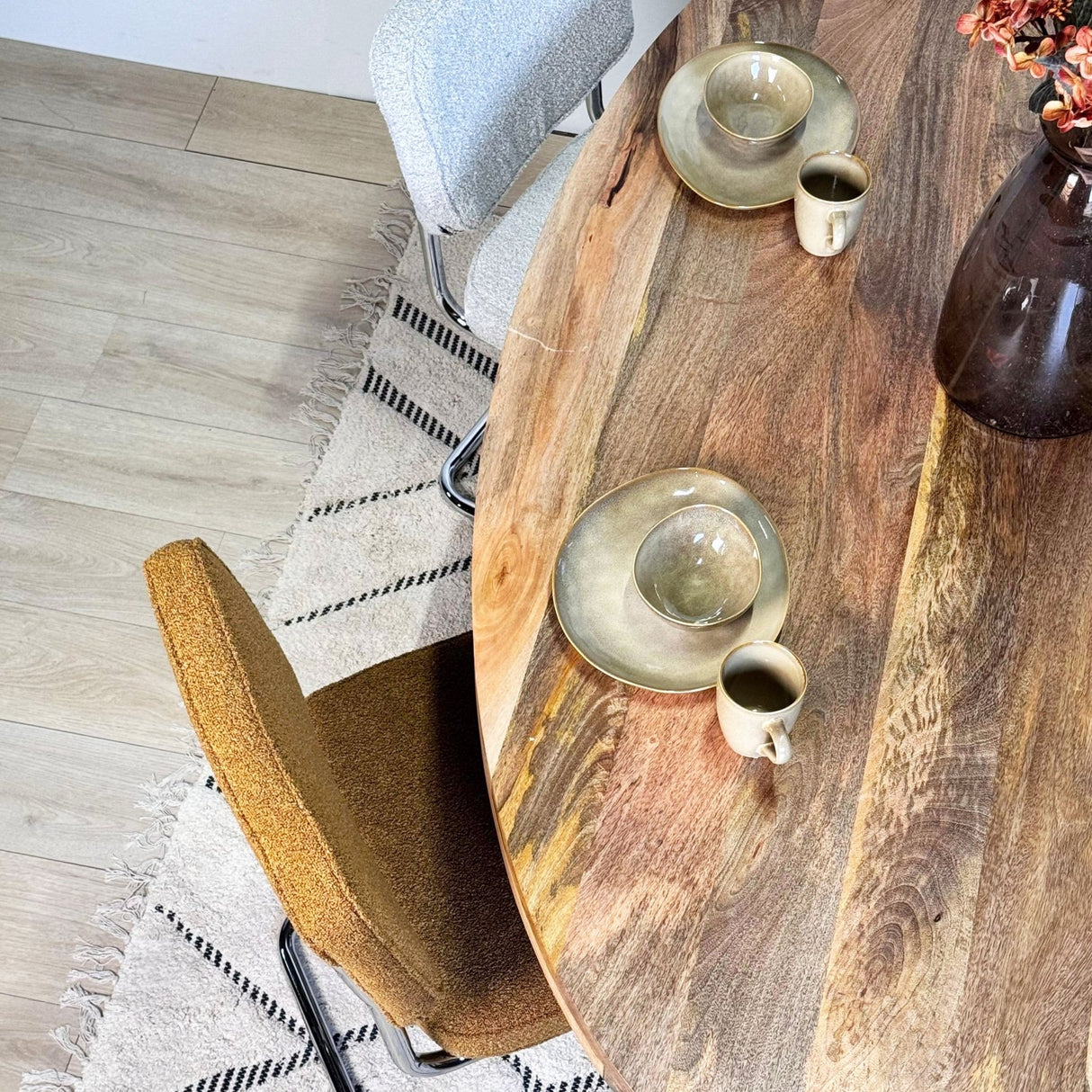 Modern Dining Chair Copper Bouclé Fabric Sway - Chrome Frame - Without Armrests 