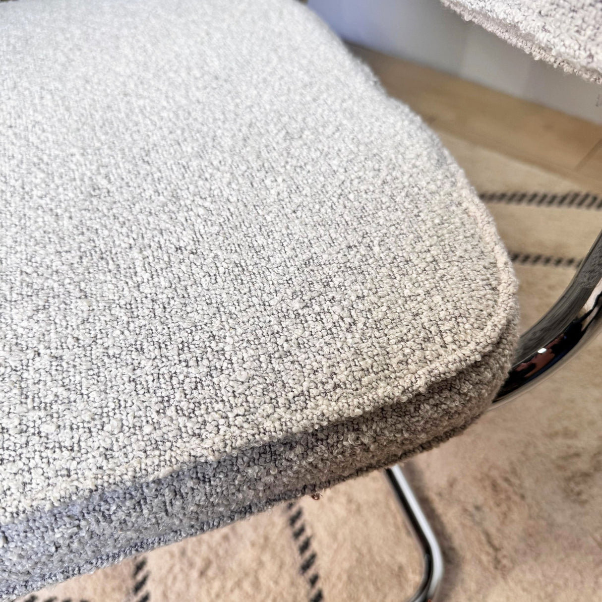 Modern Dining Chair Green Boucle Fabric Sway - Chrome Frame - Without Armrests 