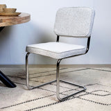 Modern Dining Chair Green Boucle Fabric Sway - Chrome Frame - Without Armrests 