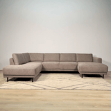 Modern U-Shape Couch Corner Sofa Left Taupe Fabric Aniko 310x197x78 cm 