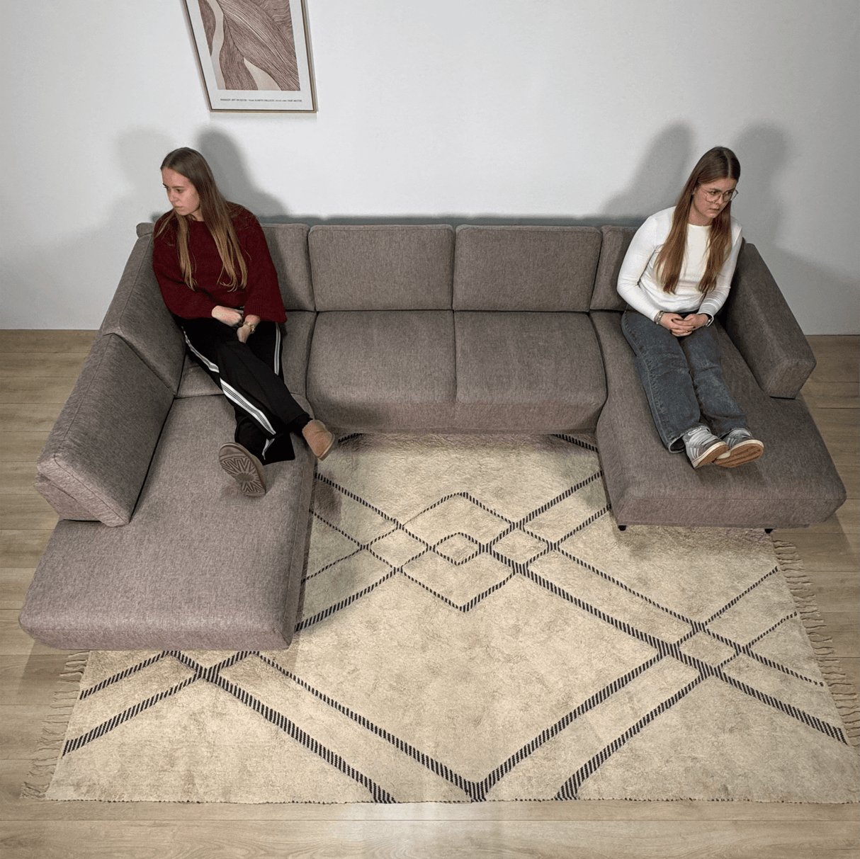 Modern U-Shape Couch Corner Sofa Left Taupe Fabric Aniko 310x197x78 cm 