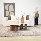 Coffee table set of 2 Jimi travertine top with walnut base 