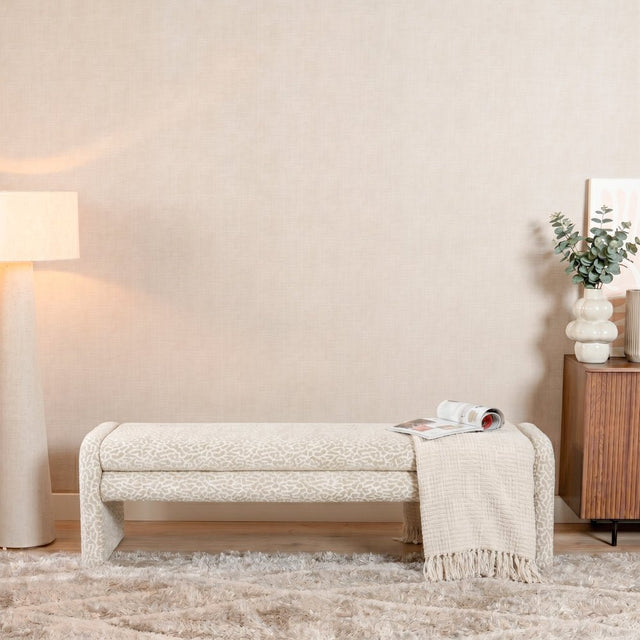 Eetkamerbanken-Eetkamerbank Lux leopard taupe 160 cm Bouclé-Dimehouse