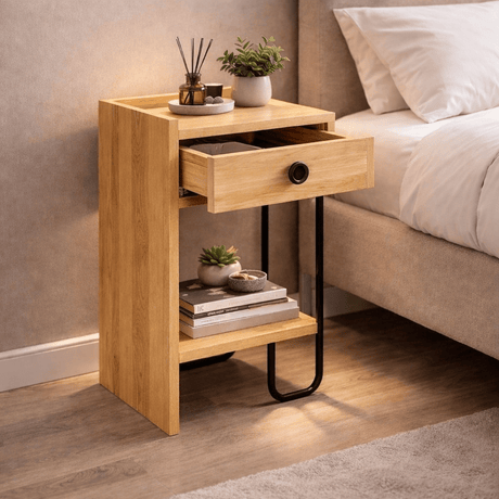 Bedside table Sirius Left oak melamine 32x61x30 cm