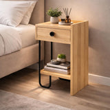 Bedside table Oak Melamine - With drawer - Right - 32x61x30 cm - Sirius