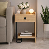 Bedside table Oak Melamine - With drawer - Right - 32x61x30 cm - Sirius